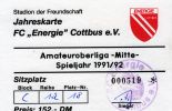 Dauerkarte - Saison 1991/92 - Sitzplatz